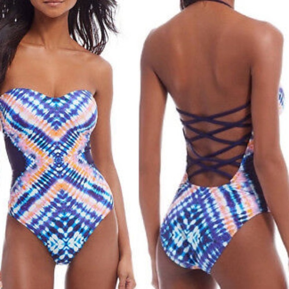 Trina Turk Moonlight Tie-Dyed Plunge high swimsuit